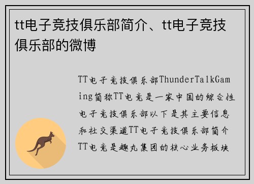 tt电子竞技俱乐部简介、tt电子竞技俱乐部的微博
